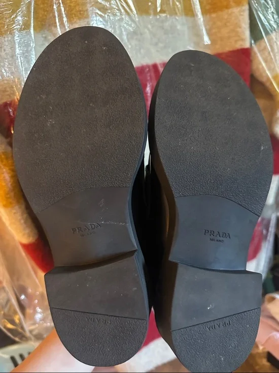 Black Leather Penny Loafers with Metal Triangle Logo - Picture 3 of 3